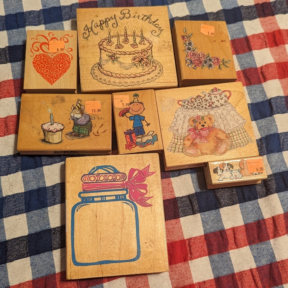 Lot of 8 Rubber Stamps Birthday Teddy Bear